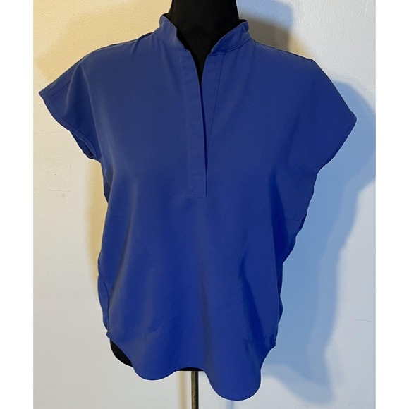 Figs Tops - FIGS Scrub Top Womens XXS Blue V Neck Technical Tunic Cap Sleeve Medical
